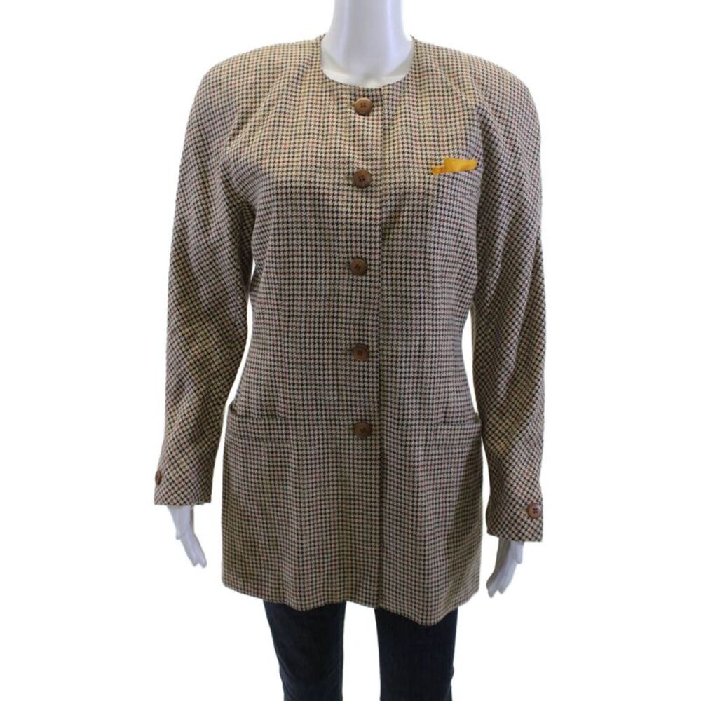 Escada Margaretha Ley Womens Beige Checked Blazer Long Sleeve Size 38